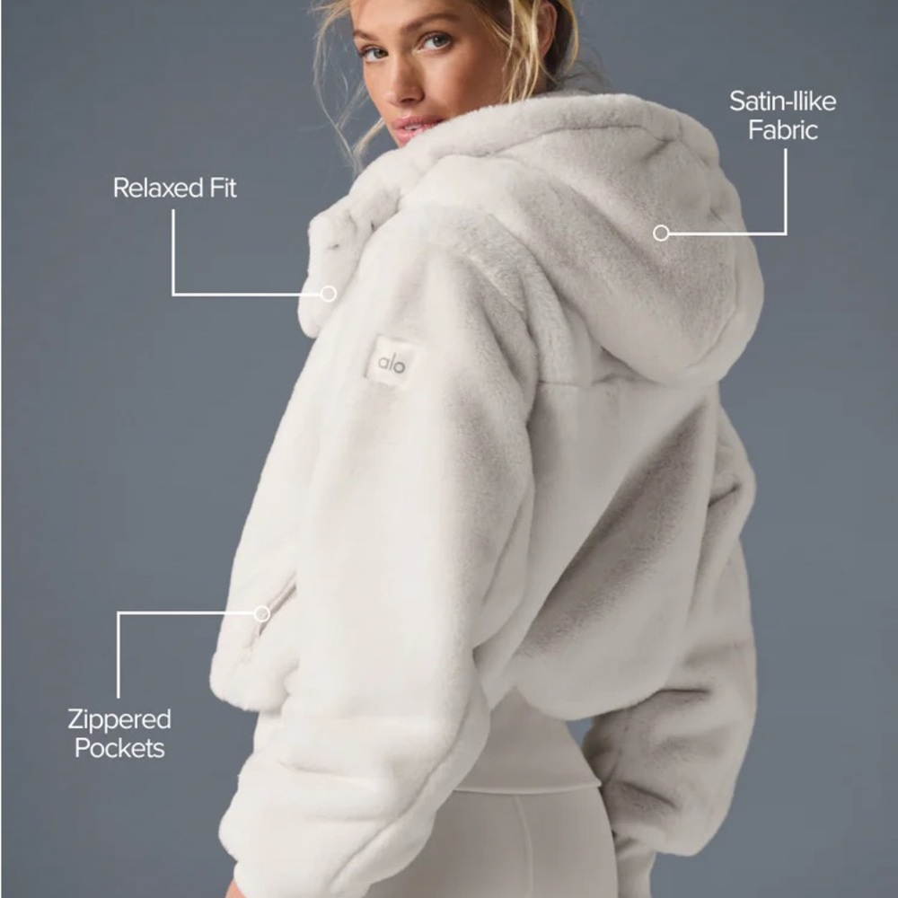 ALO Yoga White Ivory Foxy  Faux Fur Jacket